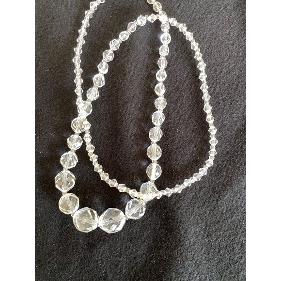 Antique Art Deco Graduated Faceted Cut Lead Crystal Rondelle Necklace 26" - Picture 7 of 12